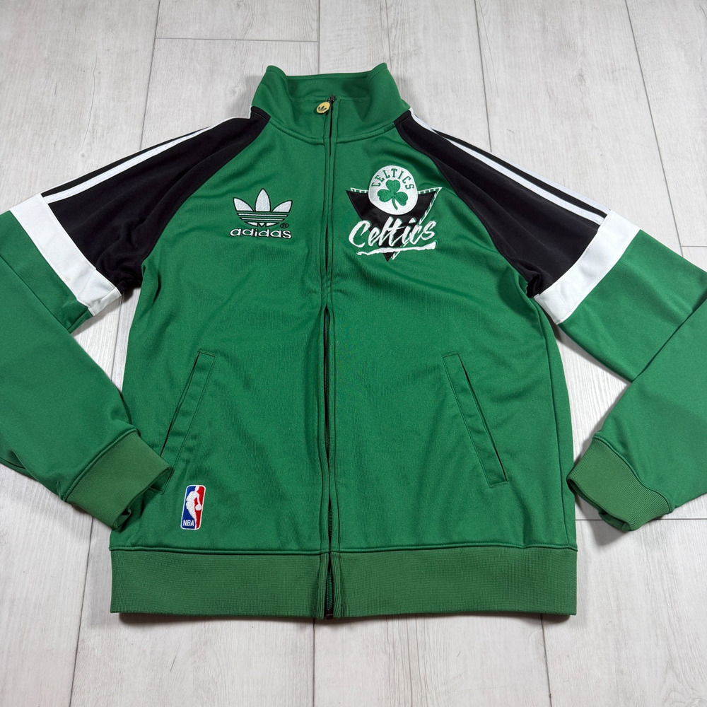 Adidas Track Jacket Mens Small Green Boston Celtics Basketball NBA Mock neck